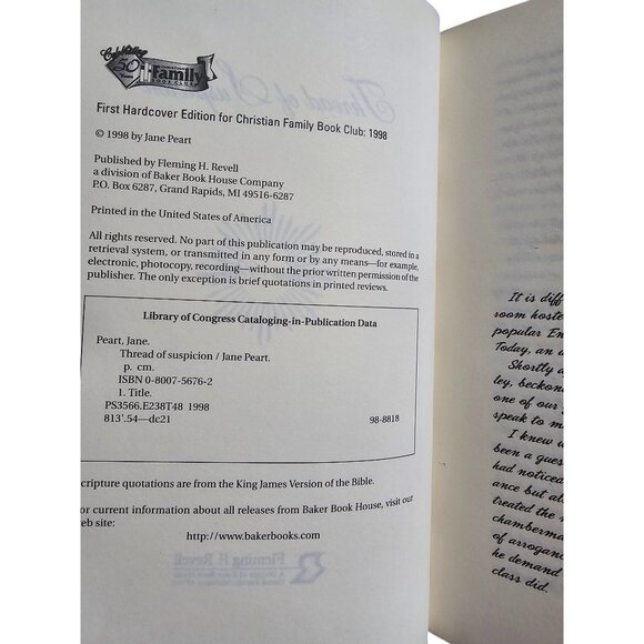 Thread Of Suspicion Hardcover Book By Jane Peart 1998 First Edition Christian Fa - Picture 4 of 5